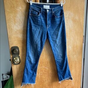 MOTHER Raw Hem Jeans in Deep Blue